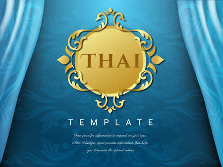 hai background Blue color with flower Logo, Thai pattern traditional concept, Asian traditional art design. Vector illustration.のイラスト素材
