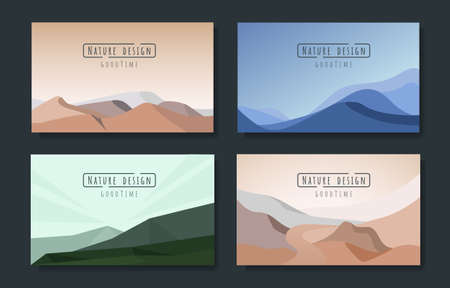 Landscapes vector set, flat style. Natural wallpapers are a minimalist, polygonal concept.のイラスト素材