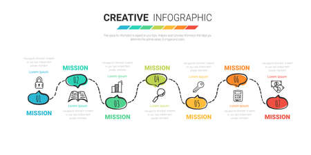 Timeline business for 7 day, 7 options, Timeline infographics design Hand drawn line art cartoon concept.のイラスト素材