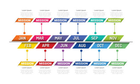 Timeline presentation for 12 months, 1 year, Timeline infographics design vector and Presentation business can be used for Business concept with 12 options, steps or processes.のイラスト素材