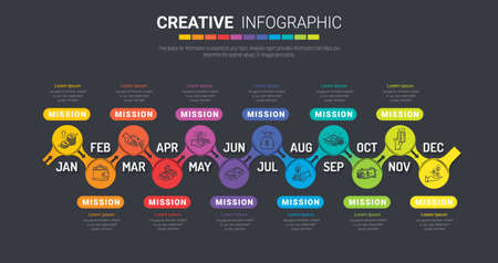 Timeline business for 12 months, 1 year, timeline infographics designのイラスト素材
