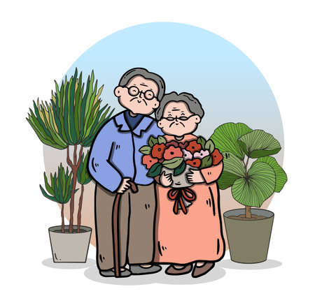Senior Man and woman, Family elderly People stay at home with lovers and parents.のイラスト素材