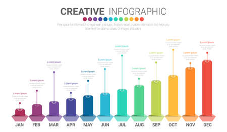Project timeline graph for 12 months, 1 year, All month planner design and Presentation business project.のイラスト素材