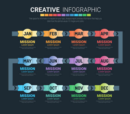 Presentation business infographic template for 12 months, 1 year, can be used for Business concept with 12 options, steps or processes.のイラスト素材