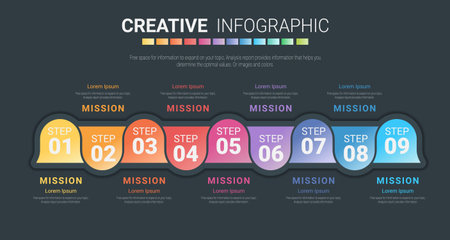 Infographic design elements for your business with 9 options, parts, steps or processes, Vector...