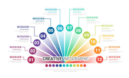 Infographic elements half circle design for all month planners. Infographics for business concept. Can be used for presentations banner, workflow layout, process diagram, flow chart, info graphのイラスト素材