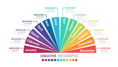 Infographic elements half circle design for all month planners. Infographics for business concept. Can be used for presentations banner, workflow layout, process diagram, flow chart, info graphのイラスト素材
