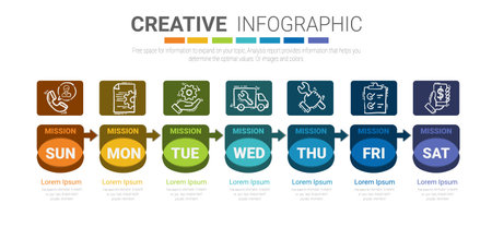 weekly planner, Timeline business for 7 day, Presentation business can be used for Business concept with 7 options, steps or processes.のイラスト素材