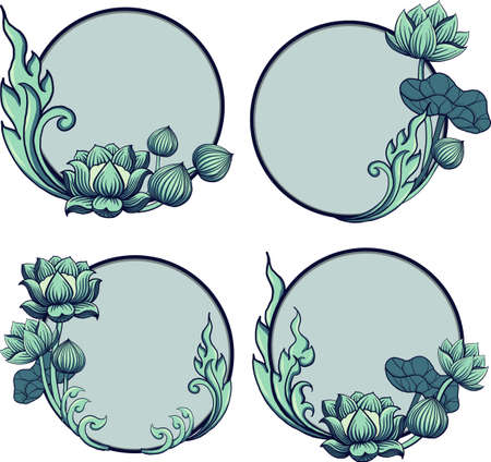 Lotus frame, Template for wedding invitation, greeting card, banner, gift voucher with place for text.のイラスト素材