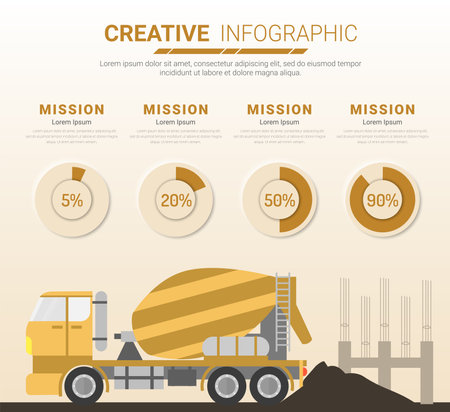 Construction info graphic Vector, Buildings and special equipment at the construction site, Ready template for workflow layout, banner, number options, step up options, web design, diagram.のイラスト素材