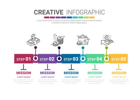 Timeline infographic template with 5 options, vector infographics design and Presentation business can be used for workflow layout, steps or processes.のイラスト素材