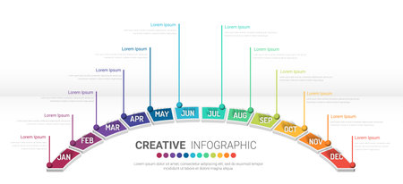 Infographic elements half circle design for all month planners. Infographics for business concept. Can be used for presentations banner, workflow layout, process diagram, flow chart.のイラスト素材