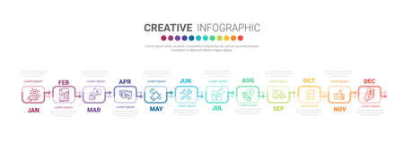 Timeline business for 12 months, Infographics element design and Presentation can be used for Business concept with 12 options, steps or processes.のイラスト素材