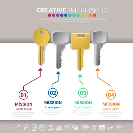 Infographic key design template for Presentation business, can be used for workflow layout, steps or processes.のイラスト素材