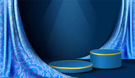 Stage podium or product stand on curtain background with luxury. Template of creative product shelf and passion product presentation.の写真素材