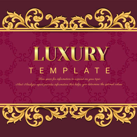Vintage gold background, Ornate Frame for invitations and greeting cards, Elegant vector antique frame on purple, Hand drawing style.のイラスト素材