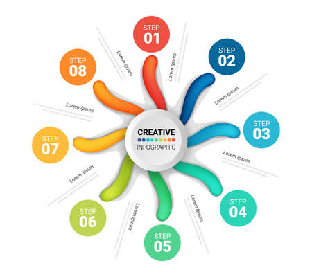 Circle Infographic thin line design and 8 options or steps. Infographics for business concept. Can be used for presentations banner, workflow layout, process diagram, flow chart.のイラスト素材
