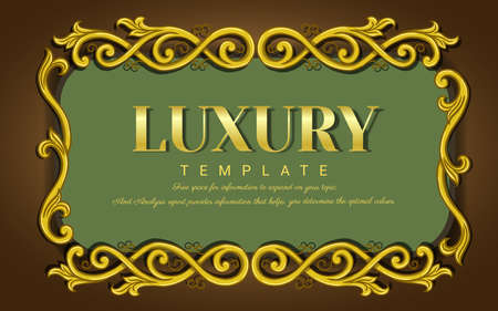 Vintage gold background, Ornate Frame for invitations and greeting cards, Elegant vector antique frame on Green ackground, hand drawn style.のイラスト素材