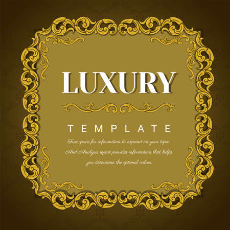 Decorative Asian traditional art frame. Golden outline floral border. illustration for invitations and greeting cards, hand drawn style.のイラスト素材