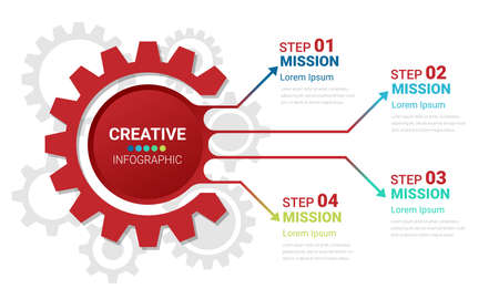 Engineering tech progress business presentation 4 steps. Cogwheel connection banner, gear infographic illustration.のイラスト素材