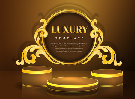 Art of Thailand for ornament and round podium on brown background, elegant style, expensive, used for displaying products.のイラスト素材