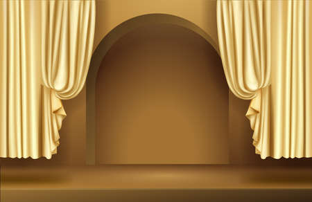 Yellow curtains elegant background, vintage frame for invitations and greeting cards, EPS 10 vector illustration.のイラスト素材