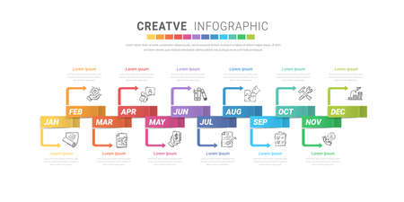 Presentation business infographic template for 12 months, 1 year, can be used for Business concept with 12 options, steps or processes.のイラスト素材