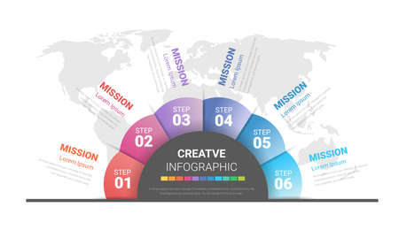Half circle  infographics elements design with numbers 6 option, 6 step. can be used for workflow layout, diagram, number step up options.のイラスト素材