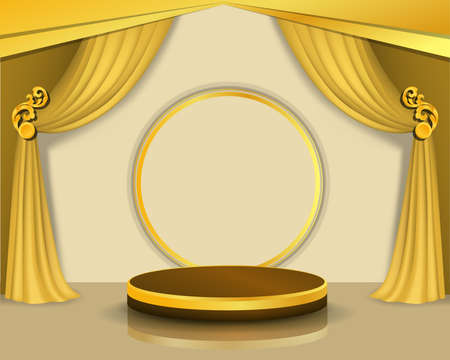 Podium and arts of Thailand gold color on purple background, elegant style, expensive, used for displaying products.のイラスト素材