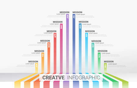 Infographic template for business. modern Timeline for 12 diagram calendars with arrows design, presentation vector.のイラスト素材