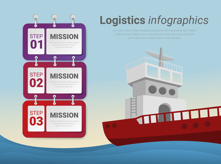 Ship Infographic design element, Logistics and transportation diagram on a sea background.のイラスト素材