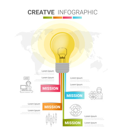 Light bulb vector infographic, charts 4 step, diagrams. Business concept with 5 options, parts, steps, processes, Vector illustration.のイラスト素材