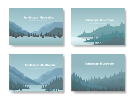 blue mountain landscape with fog background abstract. vector illustration. flat panoramic vectorのイラスト素材