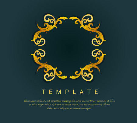 Elegant Logo, Eastern style, Golden outline floral logo, logo for decorative adornment for invitations and greeting cards.のイラスト素材