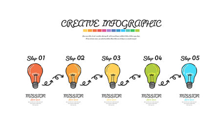 Freehand drawing Light bulb Abstract infographics number options template. Vector 5 step illustration. Can be used for workflow layout, diagram, business step options, banner, web design. EPS vector.のイラスト素材