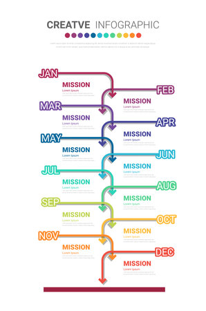 Timeline business for 12 months, Infographics element design and Presentation can be used for annual report, workflow, process diagram, flow chart. EPS vector.のイラスト素材