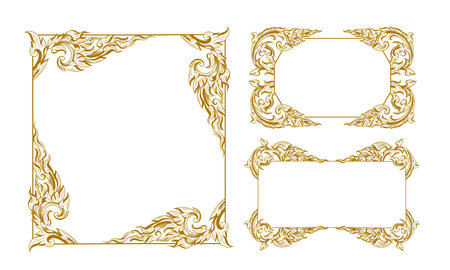 Set fo Line Thai frame vector, Eastern style, Golden outline floral border, decorative adornment for invitations and greeting cards. EPS 10, Vector.のイラスト素材