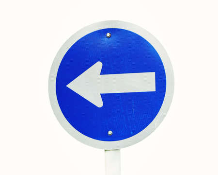 One way sign against White Backgroundの写真素材