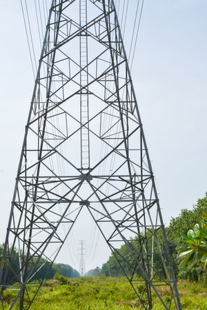 High voltage power pole. Lead to prosperity.の写真素材