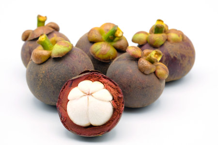Mangosteen fruit on white background