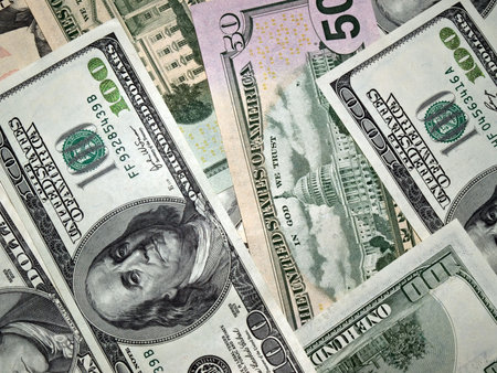 American money. 100, 50, 10 Dollars