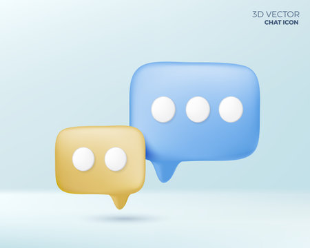 3D chat bubble design in blue and yellow color, isolated icon mesh Vector illustration. You can used for Marketing process, workflow presentations layout, flow chart, print ad., ux, ui, communication.のイラスト素材