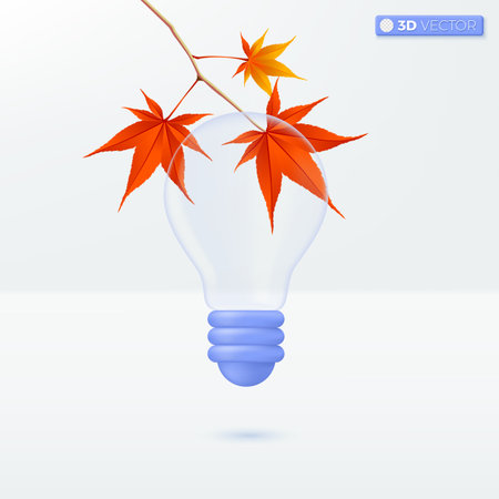 Light bulb transparency and red meple. brainstorm, development, idea icon metaphor. 3D vector isolated illustration design. Cartoon pastel Minimal style. You can used for mobile app, ux, ui, print ad.のイラスト素材