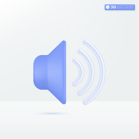 Blue Sound Speaker icon symbols. metalic max volume, loud and quiet, voice and audio concept. 3D vector isolated illustration design. Cartoon pastel Minimal style. You can used for ux, ui, print ad.のイラスト素材