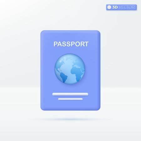 Passport ID document icon symbols. Travel, citizen identity, tourism immigration concept. 3D vector isolated illustration design. Cartoon pastel Minimal style. You can used for design ux, ui, print adのイラスト素材