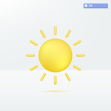 Yellow sun icon symbols. design for mobile app and website, nature, weather, hot summer concept. 3D vector isolated illustration design. Cartoon pastel Minimal style. You can used for ux, ui, print adのイラスト素材