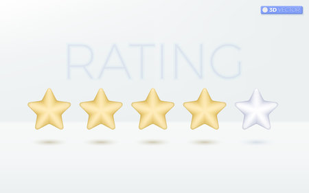 Star rating icon symbols. quality service, excellent feedback, customer review concept. 3D vector isolated illustration design. Cartoon pastel Minimal style. You can used for design ux, ui, print ad.のイラスト素材