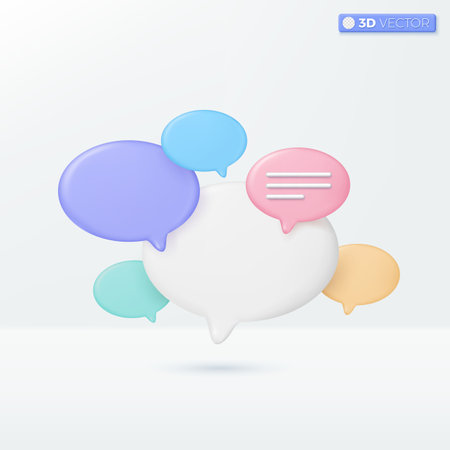 Dialog or speech bubble multicolors icon symbols. Chat message, Message, talk concept. 3D vector isolated illustration design. Cartoon pastel Minimal style. You can used for design ux, ui, print ad.のイラスト素材