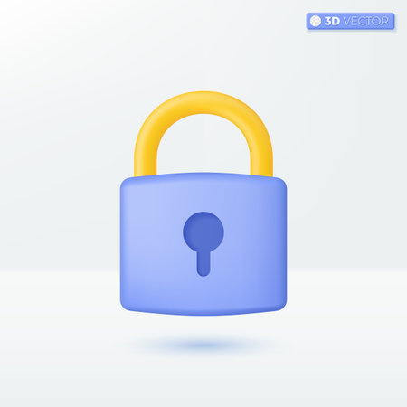 Lock icon symbols. Security, encryption, safety, privacy, cyber protection or antivirus concept. 3D vector isolated illustration design. Cartoon pastel Minimal style. You can used for ux, ui, print adのイラスト素材