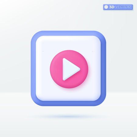 Play icon symbols. music button, play video or audio, streaming, multimedia concept. 3D vector isolated illustration design. Cartoon pastel Minimal style. You can used for design ux, ui, print ad.のイラスト素材